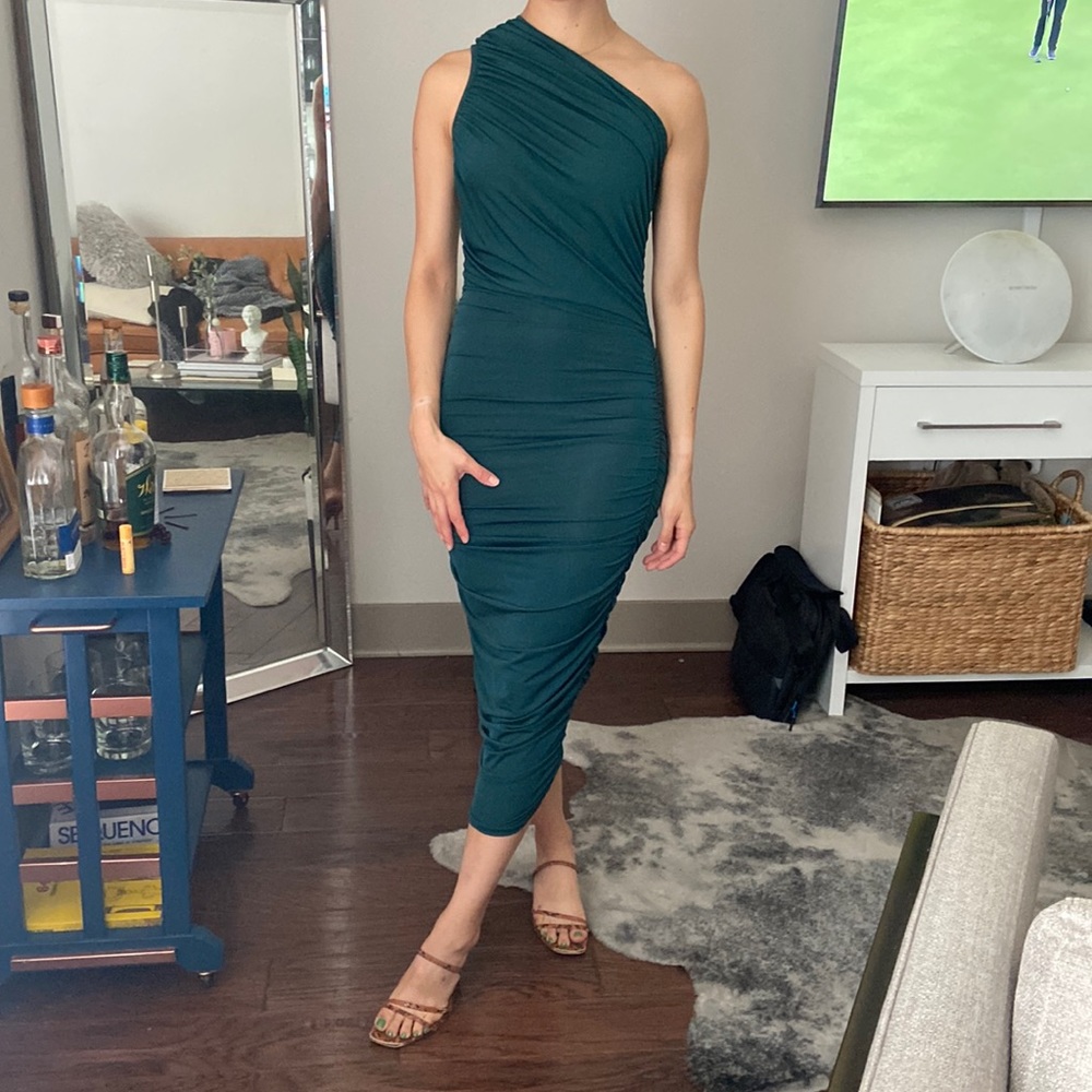 PrettyLittleThings Emerald Green One Shoulder Dress